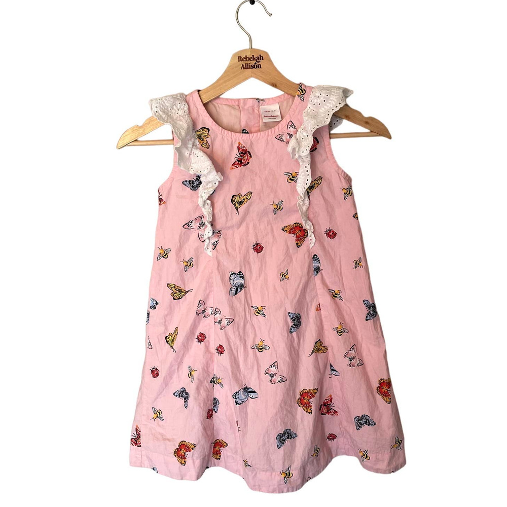 Hanna Andersson Woven Pink Butterfly Swing Dress in Pink SZ 6-7Y - Picture 5 of 16